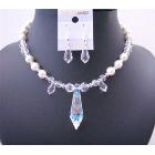 Custom Bridesmaid Handcrafted Swarovski Clear Crystals & White Pearls w/ Crystals Teardrop Party Wedding Jewelry Set