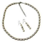 Bridal White Pearls Jewelry Swarovski White Pearls Necklace Earrings w/ Diamond Saparkling Silver Rondells