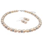 Silver Rondells Peach Swarovski Pearls 10mm Necklace Set w/ Sparkling Simulate Diamond Accessory