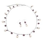 Swarovski Amethyst Crystals & White Pearls Handcrafted Necklace Set