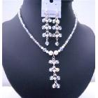 White Pearls & AB Swarovski Crystals Danglng Drop Necklace And Earrings Jewelry Set
