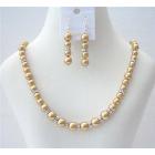 Golden Pearls Bridal Bridesmaid Swarovski Pearls Handcrafted Jewelry Set w/ Silver Rondells Like Diamond