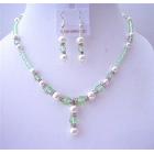CANTALOUPE Swarovski Crystals Round Beads w/ White Pearls & Silver Sparkling Rondells Wedding Jewelry Set