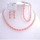 Rose Pink Crystals Necklace Earrings Bracelet Jewelry Set Swarovski Crystals w/ 22k Gold Plated Beads