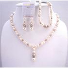 Swarovski Bridal Ivory Champagne Pearls Jewelry Silver Rondells Sets