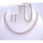 Bridal Bridesmaid Handcrafted Swarovski Champagne Pearls Necklace Earrings Bracelet Jewelry Sets