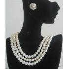 Potato Shaped Freshwater Pearls 3 Stranded Necklace Set Bridal Bridesmaid Wedding Jewelry Set w/ Stud Pearls Earrings