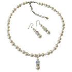 White Pearls Swarovski AB Crystals Bridal Jewelry Handcrafted Pearls & Crystals Necklace Set