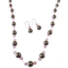 Chocolate Brown Pearls Pink Crystals Wedding Handcrafted Jewelry Set