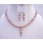 Two Shaded Swarovski Pearls Bridal Jewelry Champagne Rose w/ Rondells