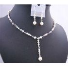 White Swarovski Crystals AB 2X Cream Pearl Y Shaped Bridal Jewelry Set