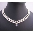 Bridal White Pearls Choker Necklace AB Crystals Teardrop Handcrafted