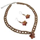 Swarovski Copper Pearls & Copper Crystals Necklace Set Handmade Bridal Jewelry Set
