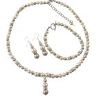 CHampagne Ivory Pearls w/ Sparkling Simulated Diamond Spacer Drop Down Necklace Set Swarovski Pearls Jewelry