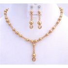 Golden Jewelry Swarovski Lite Colorado Crystals Golden Pearls Necklace Set Wedding Jewelry Set