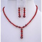 Bridesmaid Bridal Wedding Party Jewelry Set Light & Dark Siam Red Crystals Necklace & Earrings Set