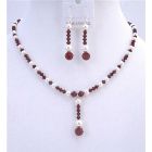 Custom Bridal Jewelry Dark Siam Red Swarovski Crystals & White Pearls Drop Down Necklace Set