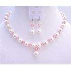 Rose Pink Crystals White Pearls Fashionable Jewerlry Set Swarovski Crystals White Pearls