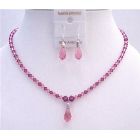 Light Pink & Dark Pink Fuchsia Crystals Bride Bridesmaid Jewelry Set
