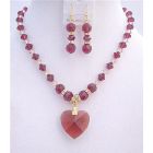 Ruby Swarovski Golden Shaodow Swarovski Ruby Crystals Heart Necklace