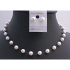 Pure White Swarovski Pearls 8mm Necklace w/ Stud Earring Jewelry Set