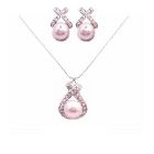 Rose Pink Pearl Pendant and Earrings Encrusted W/ Rhinestones Set