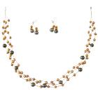 Golden Freshwater Pearls Green Pearls Three Stranded Necklace Set Jewelry