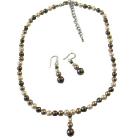 TriColor Pearls Bridal Bridesmaid Custom Hanmade Jewelry Set Swarovski Bronze Brown Ivory Pearls Set