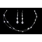 Double Stranded Clear Crystals Wedding Jewelry Bridal Bridesmaid Necklace Set