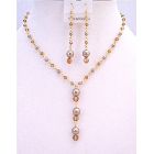 Copper Swarovski Crystals Jewelry Set Pearls 22k Gold Plated Chain