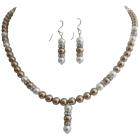 Style Fashionable Gorgeous Wedding Bridal Bridesmaid Jewelry Set Bronze Pearls White Pearls with Sparkling Diamond As Spacer Necklace Set