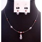 Wedding Jewelry Bridesmaid Swarovski Clear Crystals with Bordeaux Wine Pearls Necklace Set Set