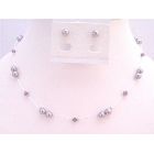 Mauve Pearls Amethyst Crystals Accented In Silk Thread Jewelry Set