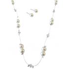 Cheap Affordable Inexpensive Wedding Jewelry Ivory Pearls Clear Crystals Swarovski Brand Accented In Silk Thread Necklace Set
