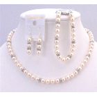 Fashion Jewelry For Everyone Custom Your Swarovski Pearls Jewelry Ivory Pearls Diamond with Bracelet Complete Set Diamond