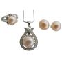 Gift Peach Freshwater Pearl Pendant Necklace Stud Earrings & Ring