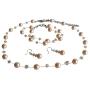 Peach Pearl & Crystal Necklace Earrings Bracelet Set