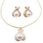 Gold Jewelry with White Pearl Pendant Necklace Earrings Set