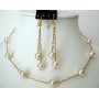 Exclusively Wedding Jewelry 22k Gold Plated Genuine Swarovski Cream Pearl Handcrafted Necklace Set