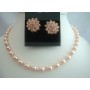 For Moms Brides & Bridesmaid Peach Necklace Set Genuine Swarovski Pearl & Crystals Jewelry Handcrafted