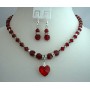 Bridal Gifts Favors Siam Red Crystals Handcrafted Custom Heart Jewelry