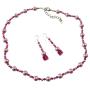 Handcrafted Rose Pink Pearls & Fuchsia Crystals Necklace Jewelry Set