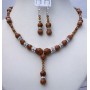 Wedding Handmade Satin Topaz & Goldenstone Beads Necklace Earrings Set