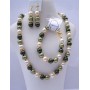 Green Pearl Jewelry Handcrafted Genuine Light & Green Pearls w/ Gold Rondells Bridemaides Jewelry