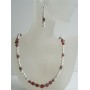 Genuine Pearl & Crystal Handmade Jewelry w/ Swarovski White Pearl And Siam Red Crystal with Bali Silver Spacking Necklace Set