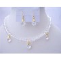 Romantic Jewelry Clear Genuine Swarovski Crystals Necklaces Set Moonlite Heart Dangling Set
