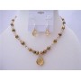 Freshwater Dyed Copper Metallic Pearls Golden Shadow Crystals Necklace