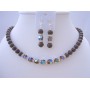 Meroon Pearls Smoked Topaz 2X Crystals Necklace Set