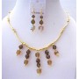 Topaz AB Crystals Bridal Jewelry 22k Gold Plated Necklace