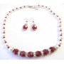 White Pearls Maroon Crystals 10mm Jewelry w/ Silver Rondells